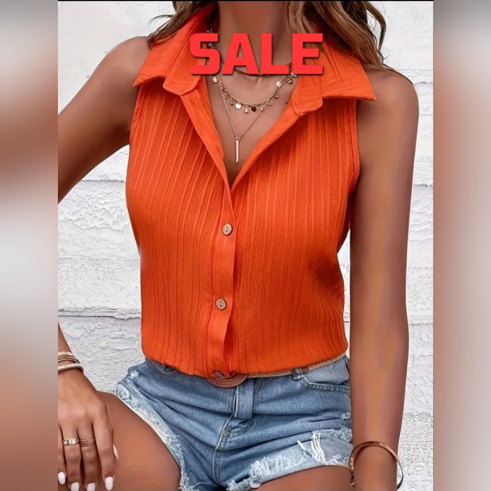 Orange Sleeveless Collared Top